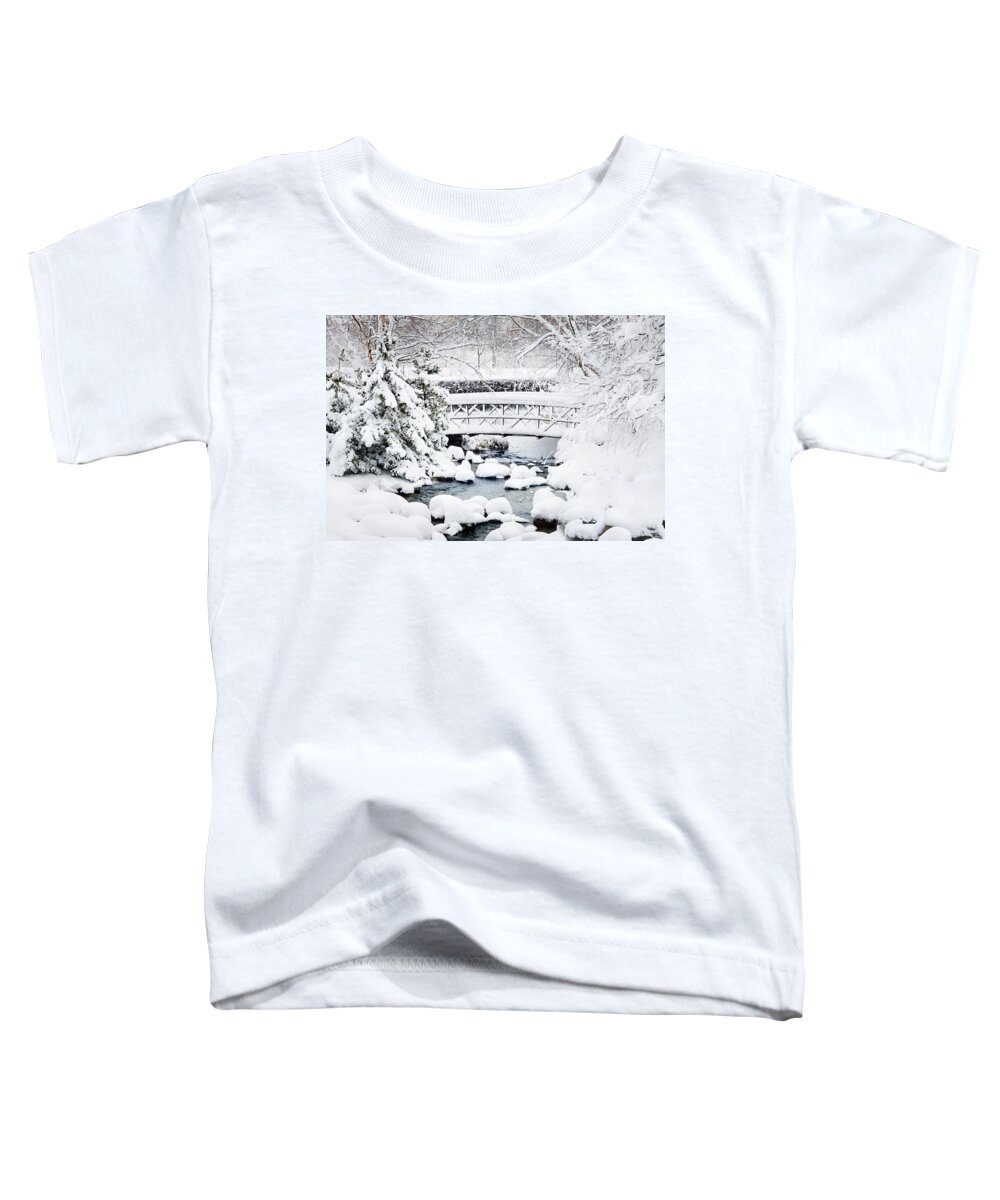 Footbridge Toddler T-Shirt featuring the photograph Bridge in Winter Snow by Frances Miller
