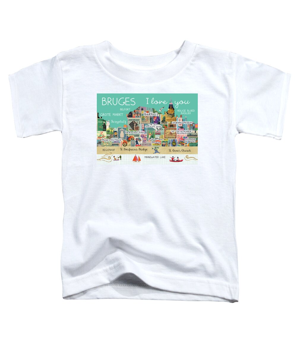 Bruges I Love You Toddler T-Shirt featuring the mixed media Bruges I love you by Claudia Schoen