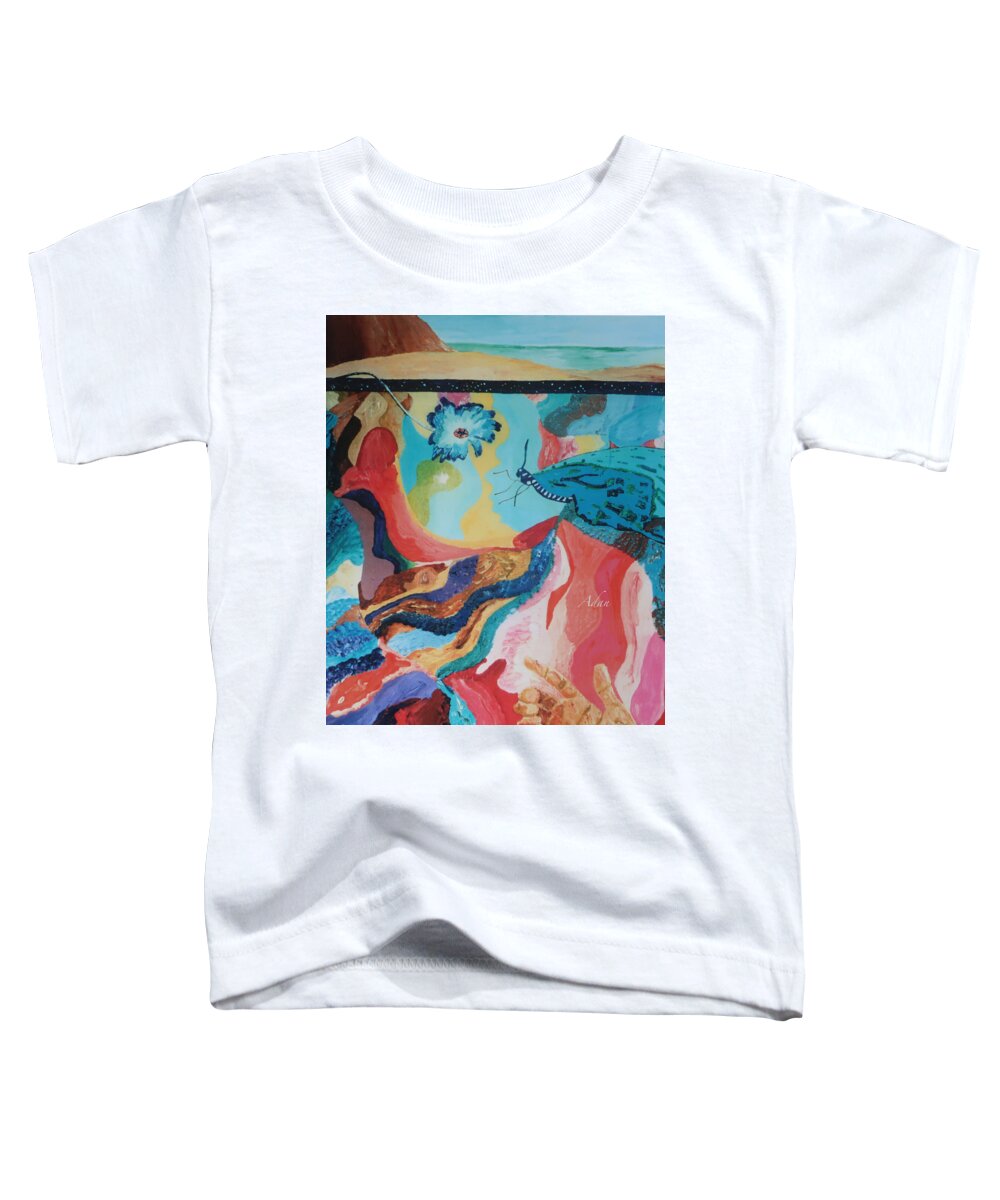 Original Oils Toddler T-Shirt featuring the painting Butterfly and Hand Surreal Abstract Vertical by Felipe Adan Lerma