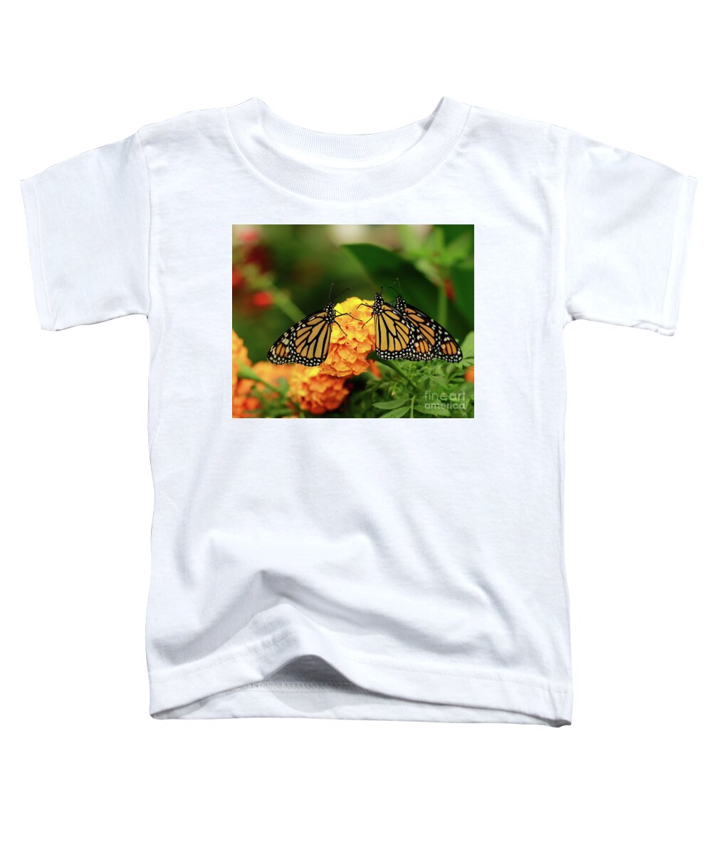 Butterfly Monarchs Toddler T-Shirt featuring the photograph Butterfly Monarchs on Mums by Luana K Perez