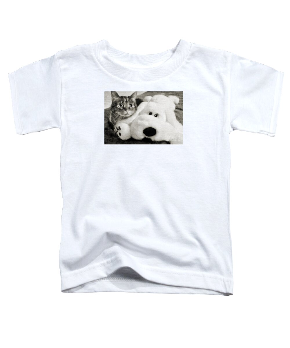 Andee Design Cat Toddler T-Shirt featuring the photograph Cat And Dog In B W by Andee Design