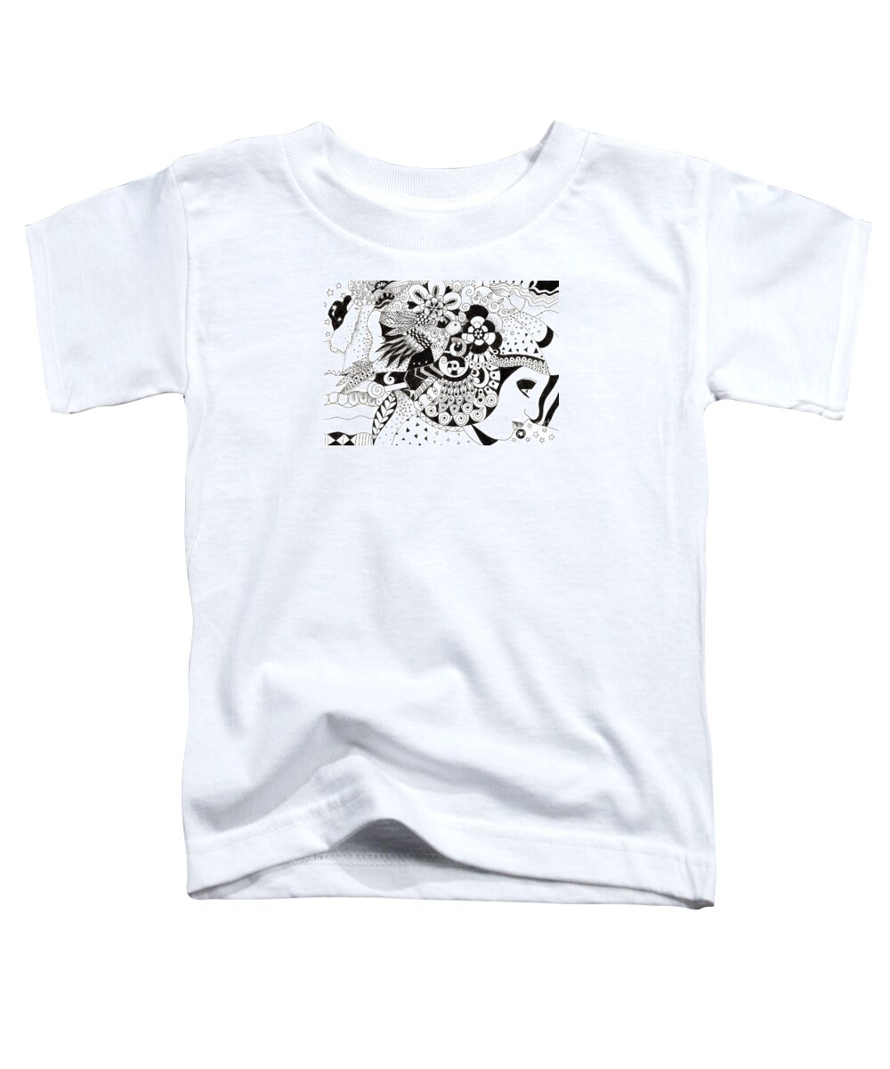 Black And White Ink Drawing Toddler T-Shirt featuring the drawing Ceilings and Floors 1 by Helena Tiainen