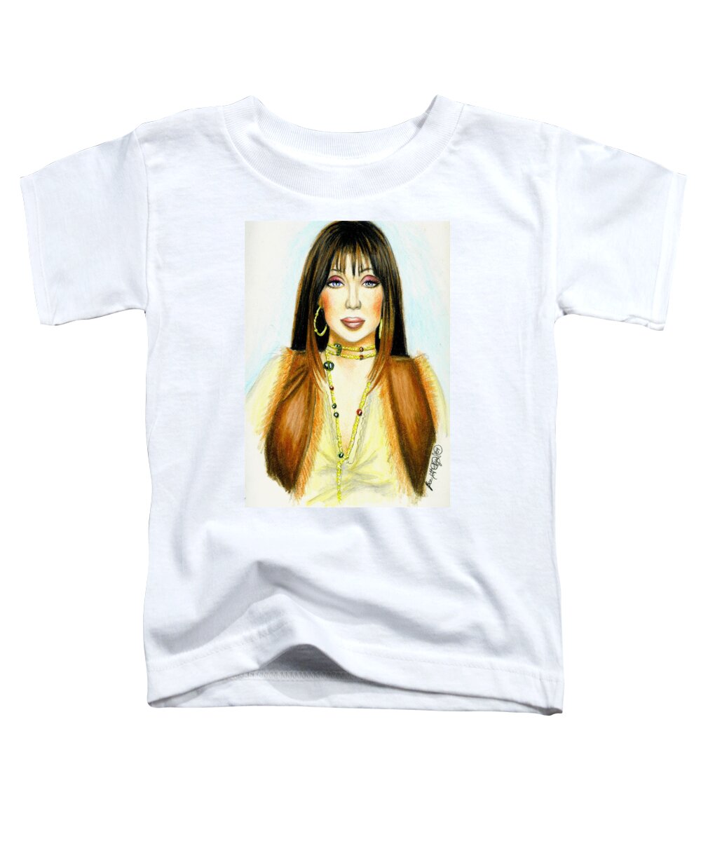 Woman Toddler T-Shirt featuring the drawing Cher by Scarlett Royale