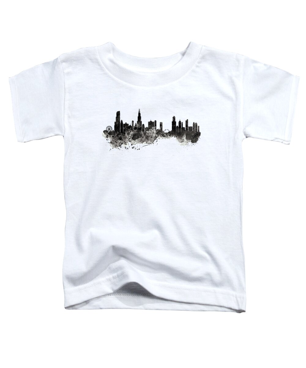Marian Voicu Toddler T-Shirt featuring the painting Chicago Skyline Black and White by Marian Voicu