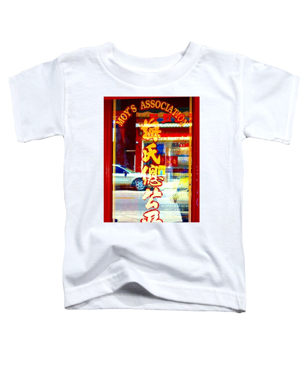 China Town Toddler T-Shirt featuring the photograph Chinatown Window Reflection 1 by Marianne Dow