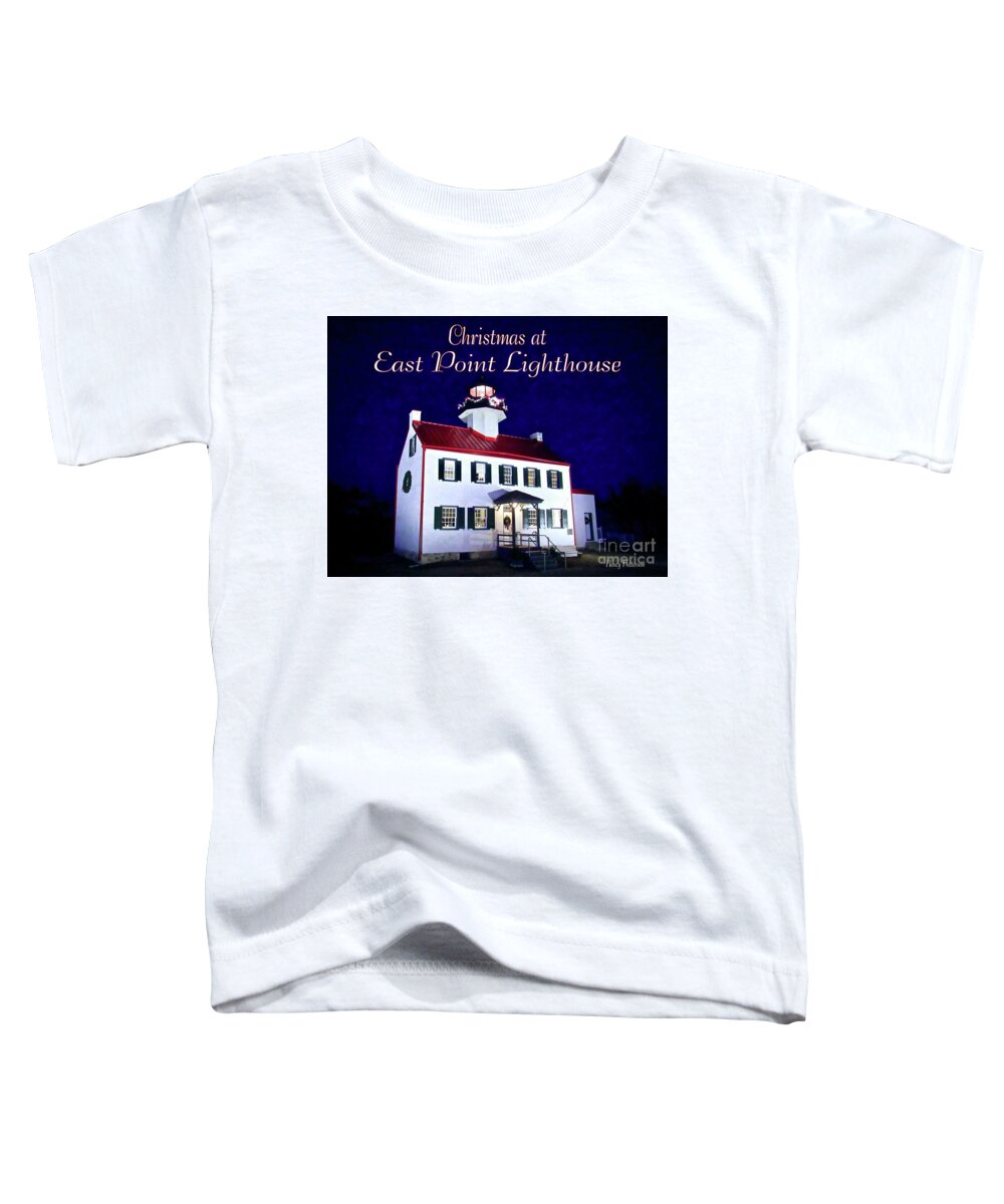 East Point Lighthouse Toddler T-Shirt featuring the mixed media Christmas at East Point Lighthouse 2 by Nancy Patterson
