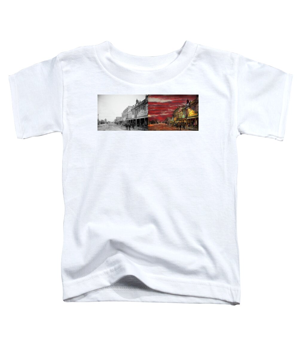 Cash Drapers Toddler T-Shirt featuring the photograph City - Palmerston North NZ - The shopping district 1908 - Side by Side by Mike Savad