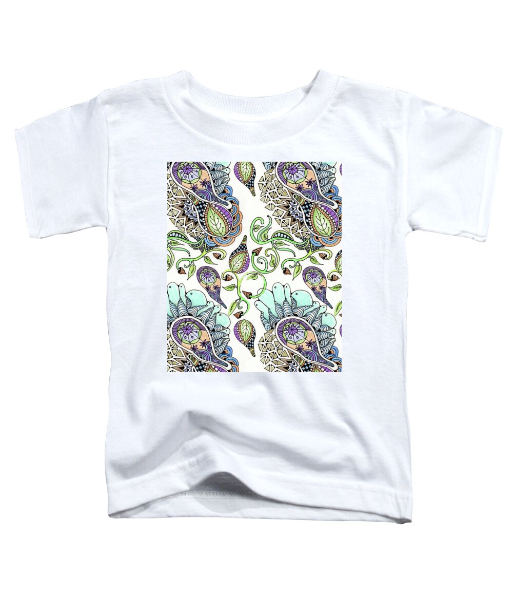 Zentangle Patterns Doodles Pen And Ink Leaves Vines Parameciums Toddler T-Shirt featuring the tapestry - textile Clusters by Ruth Dailey