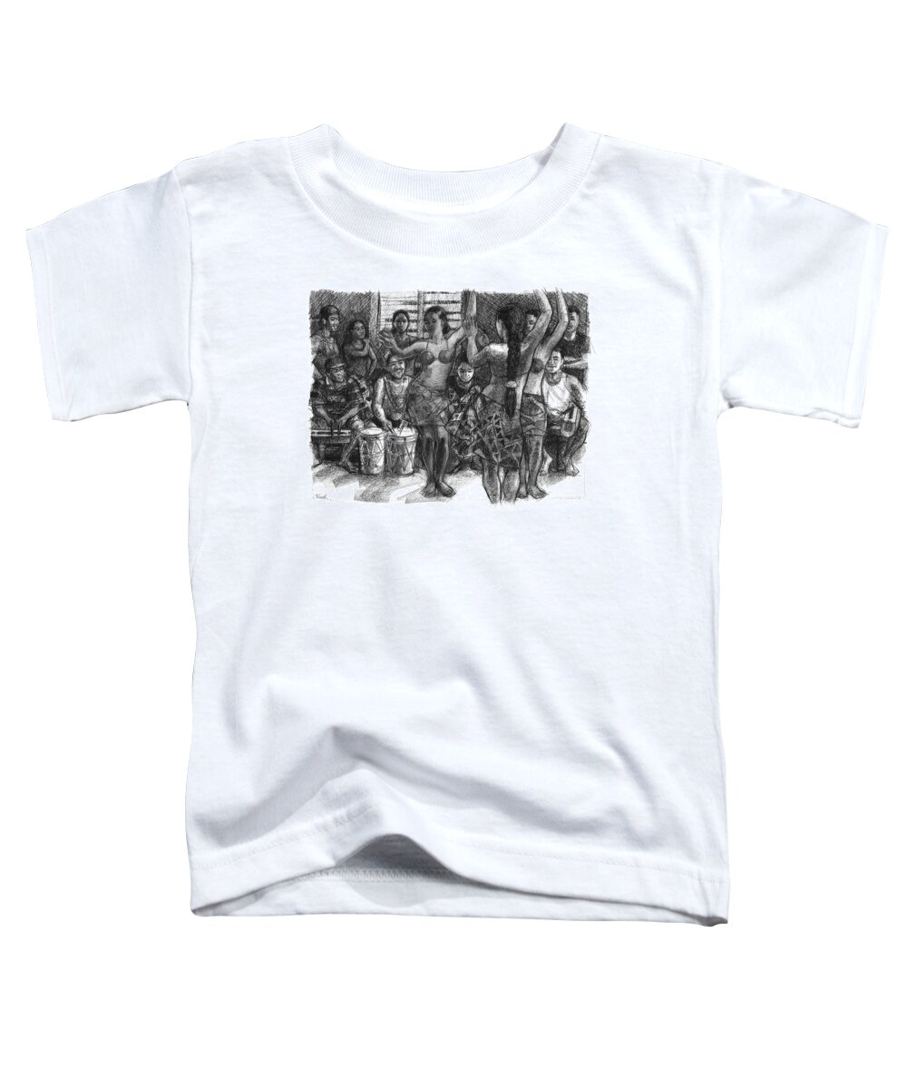 Dance Team Toddler T-Shirt featuring the drawing Cook Islands Dance Team at Practice by Judith Kunzle