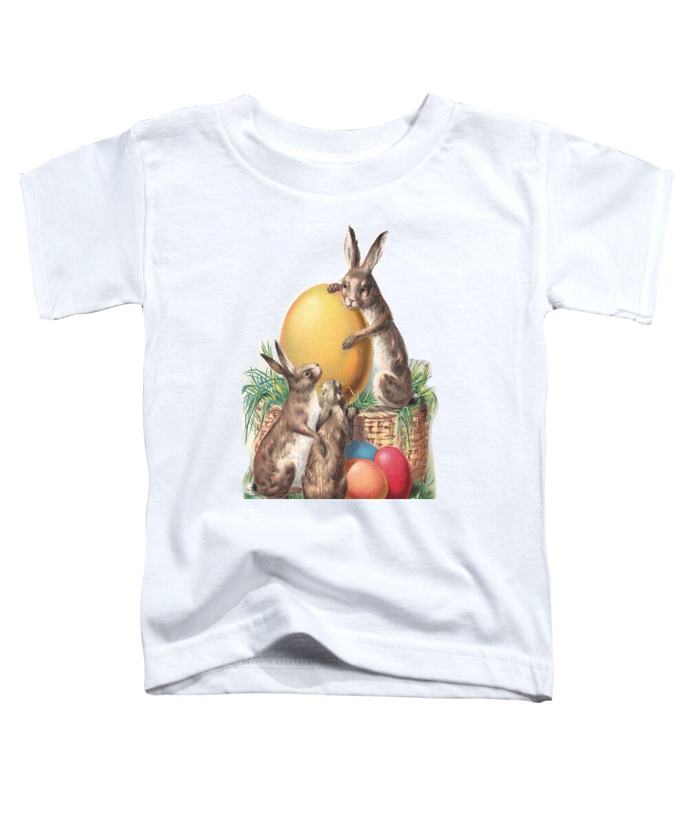 Vintage Rabbits Toddler T-Shirt featuring the digital art Cottontails and Eggs by Kim Kent