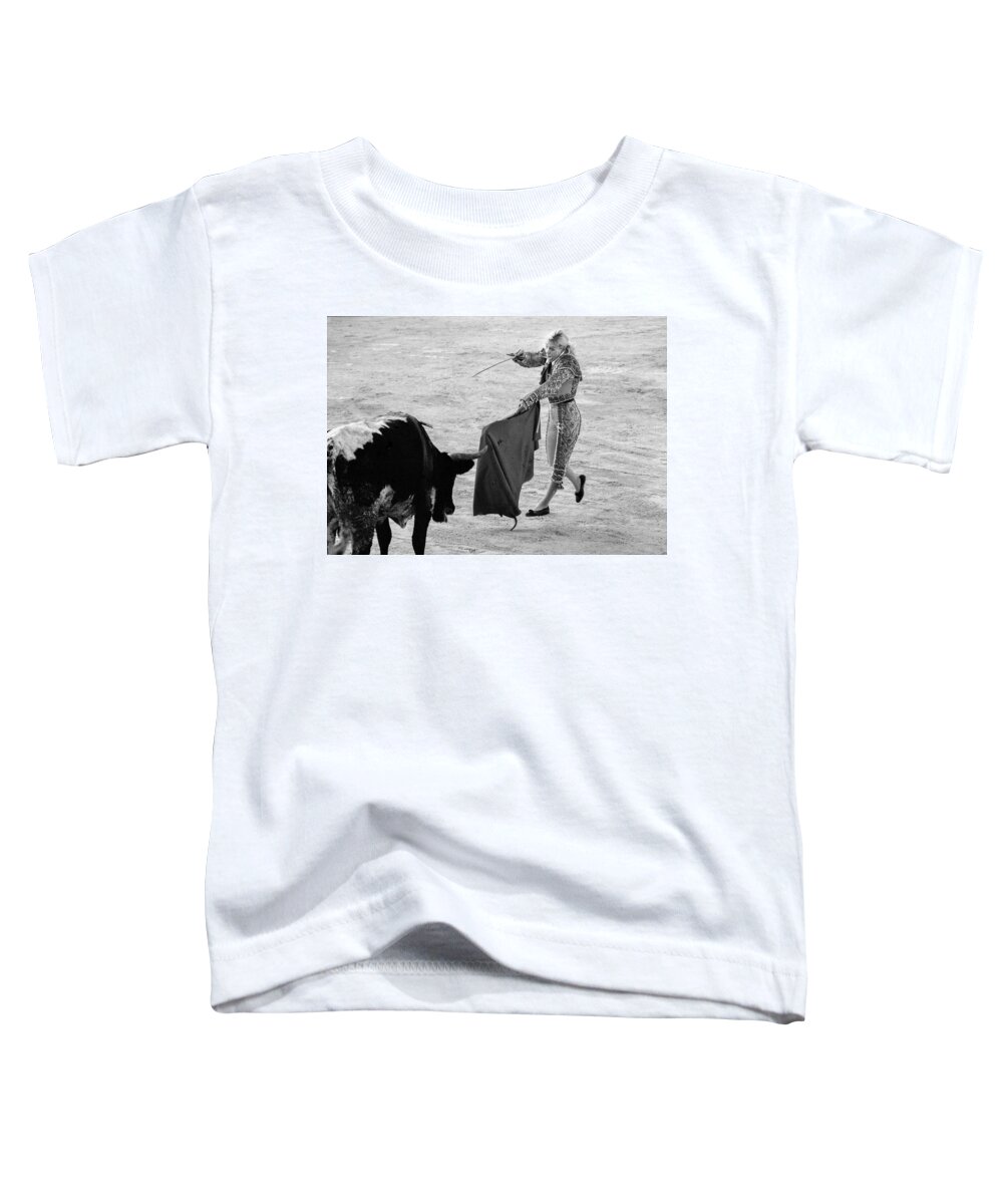 Black And White Toddler T-Shirt featuring the photograph Blonde Bullfighting by Jennifer Wright