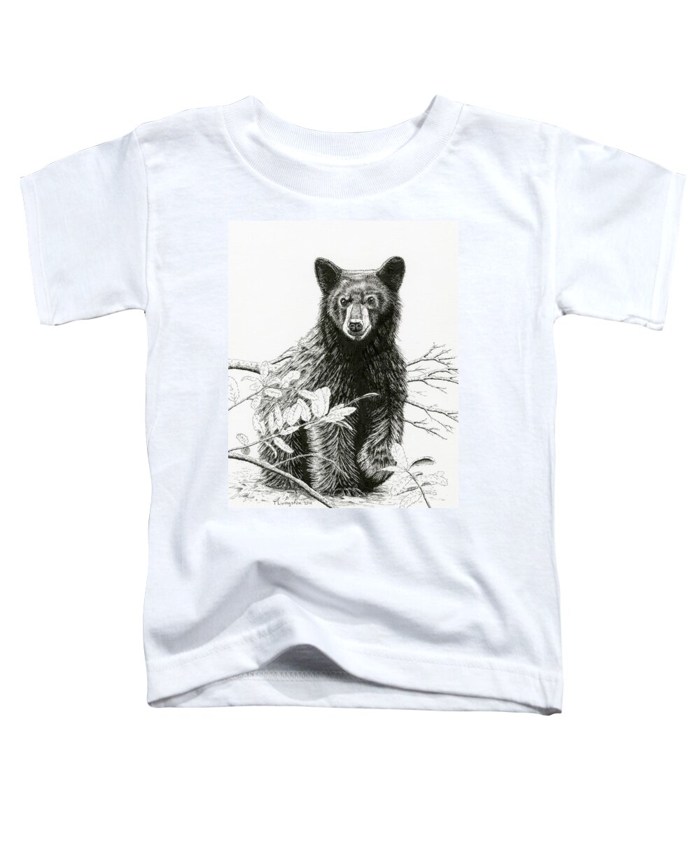 Black Bear Toddler T-Shirt featuring the drawing Curious Young Bear by Timothy Livingston