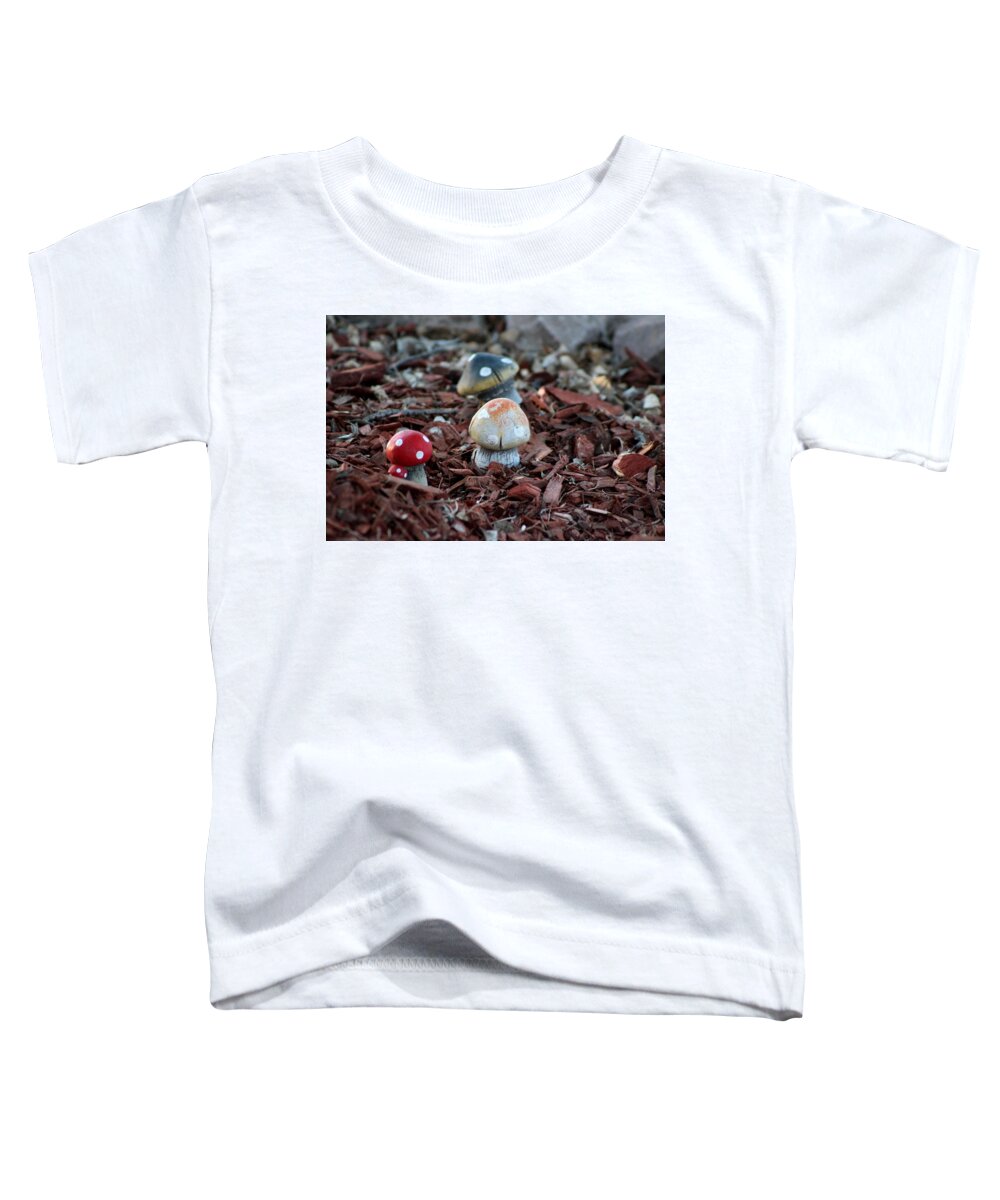 Tombstone Arizona Toddler T-Shirt featuring the photograph Cluster of Toadstools in Fairy Garden by Colleen Cornelius