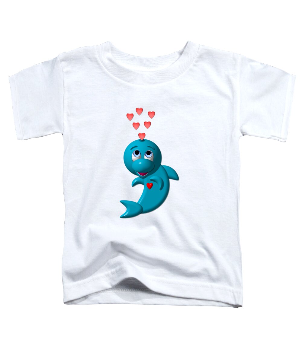 Dolphins Toddler T-Shirt featuring the digital art Cute Dolphin with Hearts by Rose Santuci-Sofranko