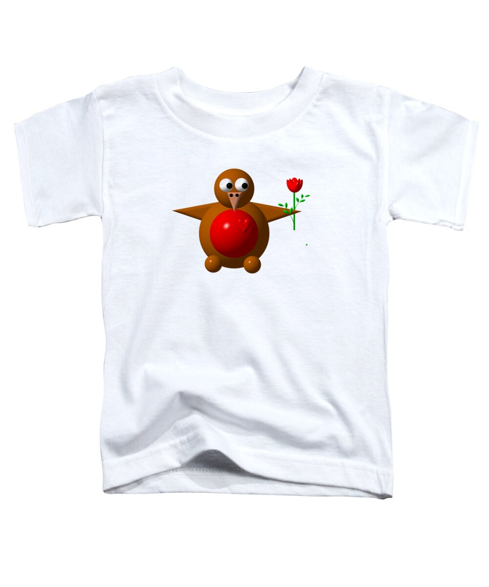 Robins Toddler T-Shirt featuring the digital art Cute Robin with Rose by Rose Santuci-Sofranko