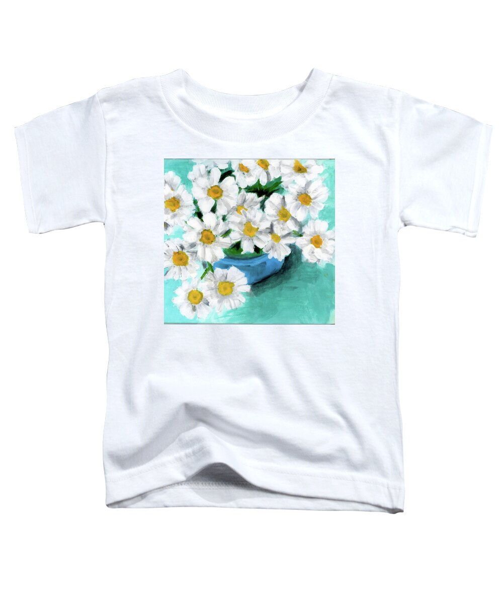Daisies Toddler T-Shirt featuring the painting Daisies in Blue Bowl by Debbie Brown