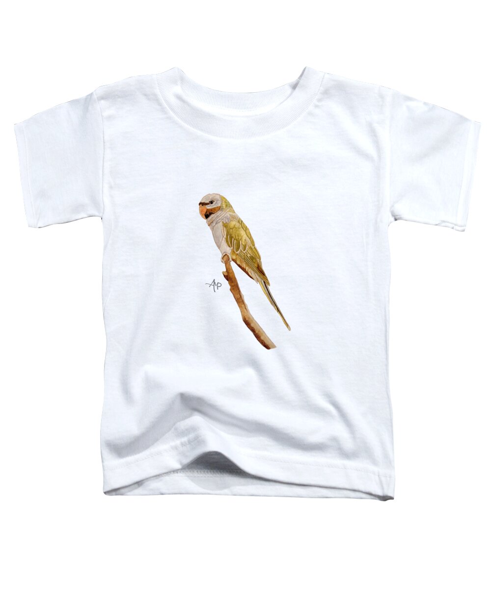 Lord Derby's Parakeet Toddler T-Shirt featuring the painting Derbyan Parakeet by Angeles M Pomata