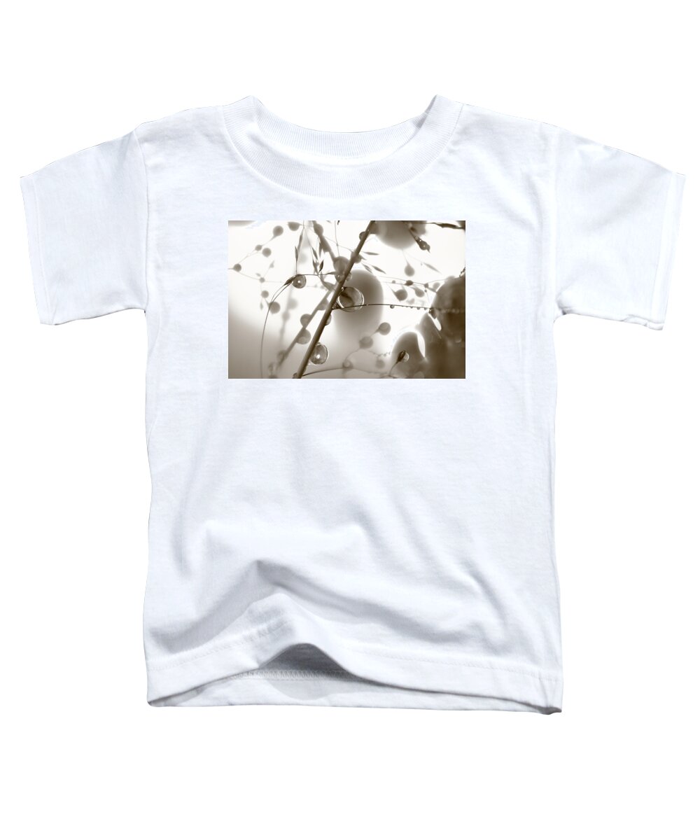 Abstract Toddler T-Shirt featuring the photograph Dew drops on grass - sepia by Ulrich Kunst And Bettina Scheidulin