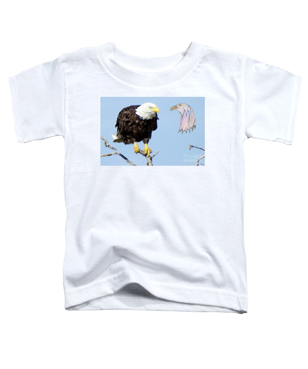 Bald Eagle Toddler T-Shirt featuring the mixed media Eagle Reflection by Mary Mikawoz
