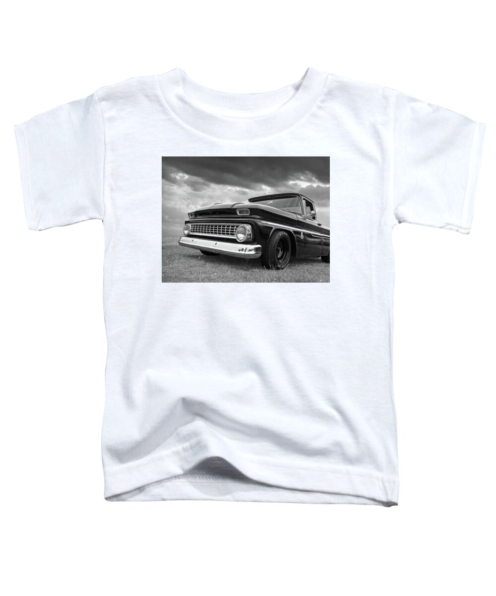 Chevrolet Truck Toddler T-Shirt featuring the photograph Early Sixties Chevy C10 in Black and White by Gill Billington