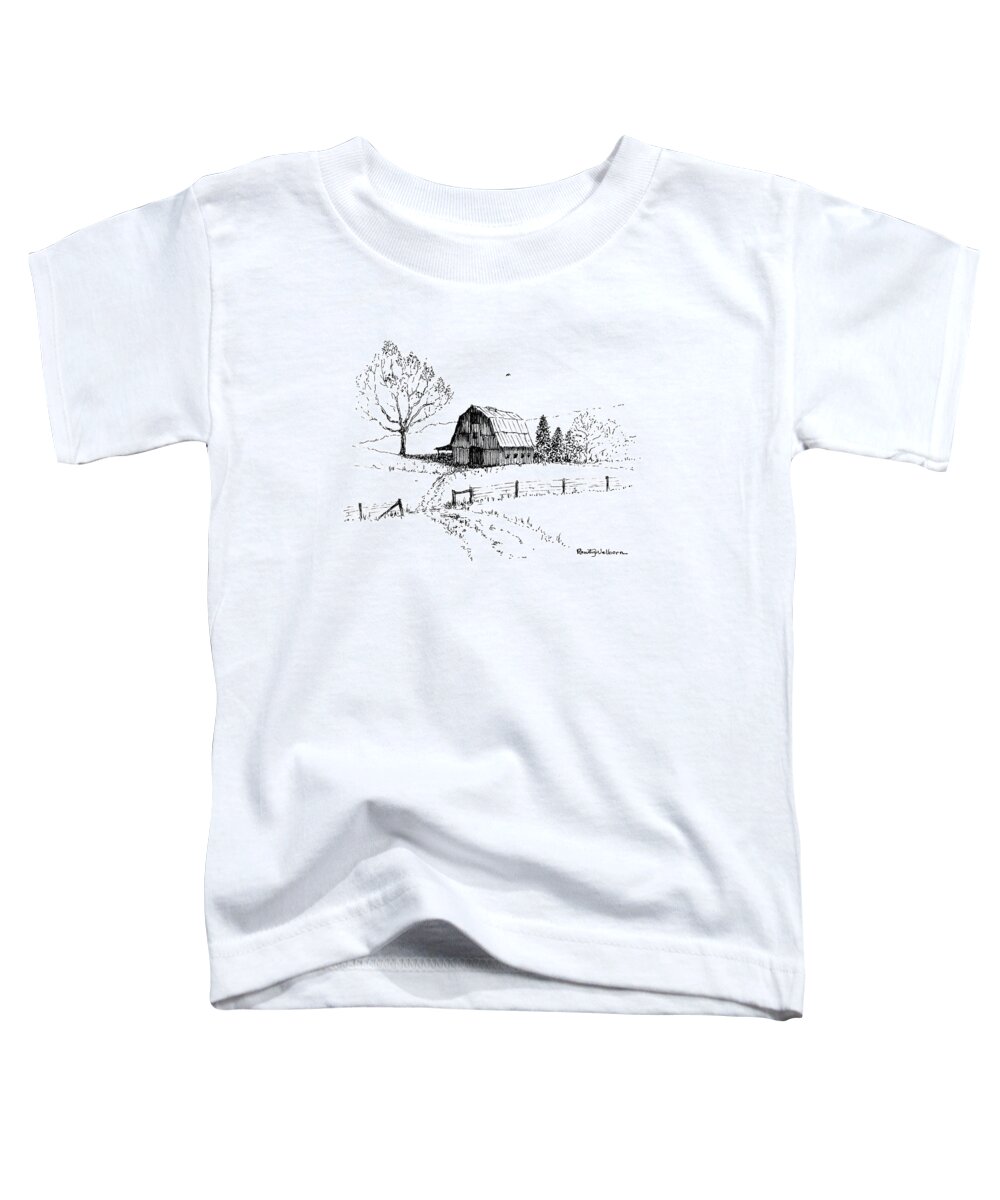 East Toddler T-Shirt featuring the drawing East Texas Hay Barn by Randy Welborn
