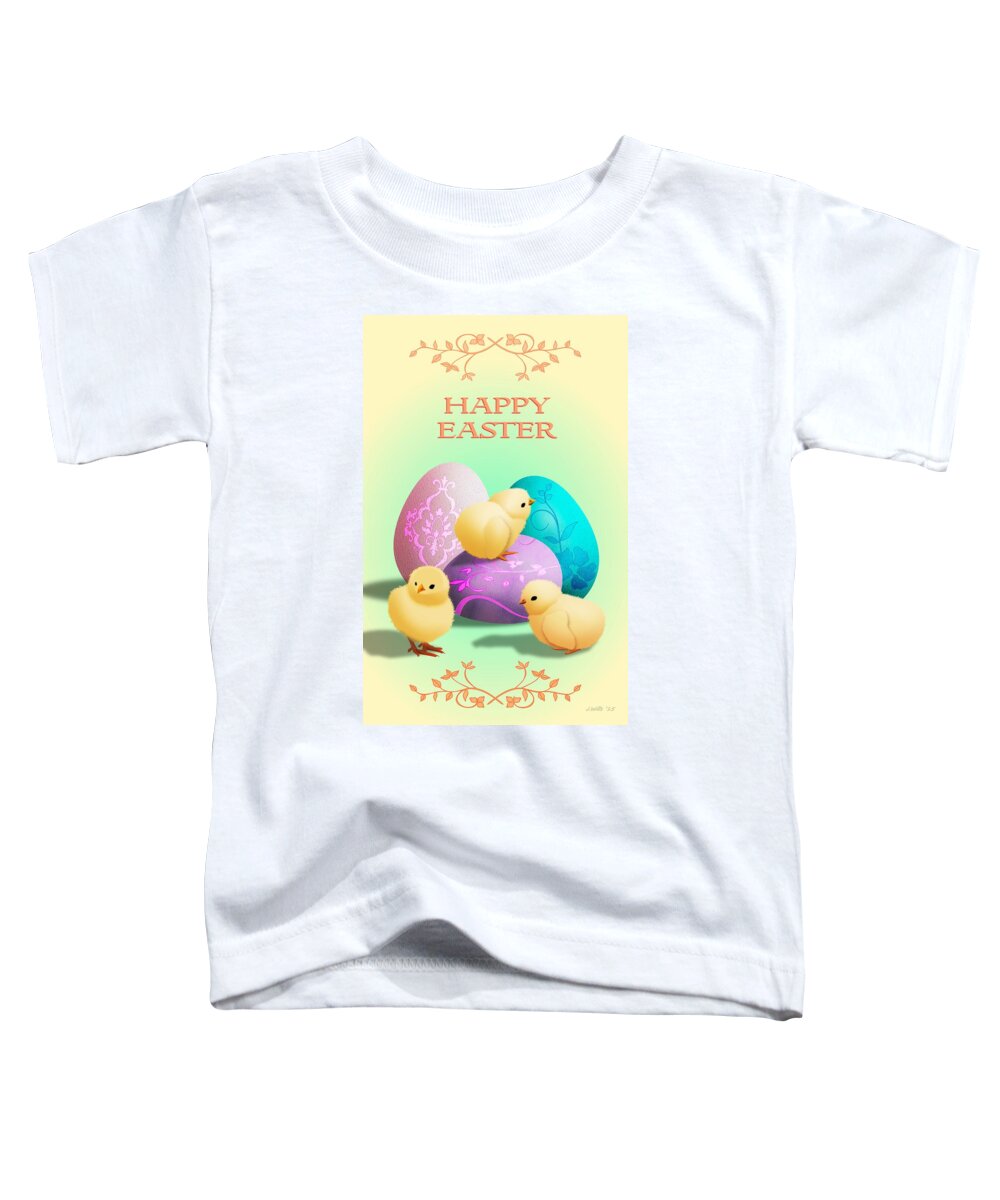 John Wills Art Toddler T-Shirt featuring the digital art Easter Card with baby chicks by John Wills