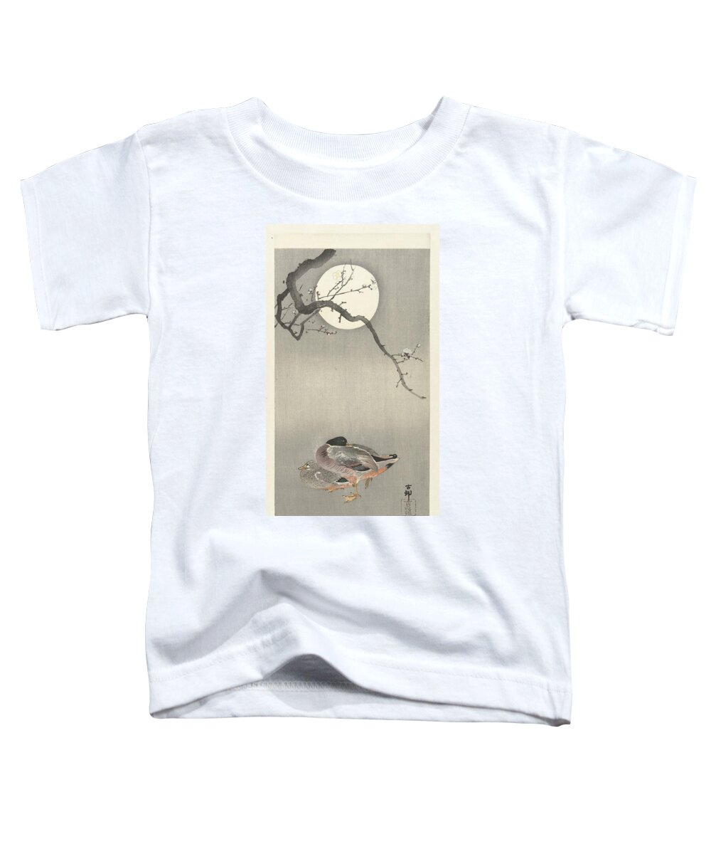 Eenden Bij Volle Maan Toddler T-Shirt featuring the painting Eenden bij volle maan by Ohara Koson