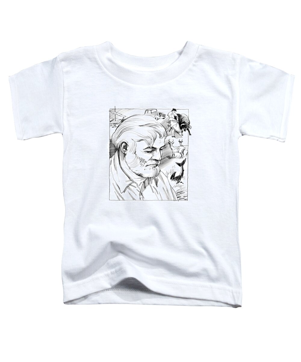Ernest Hemingway Toddler T-Shirt featuring the drawing Ernest Hemingway Portrait by Igor Sakurov