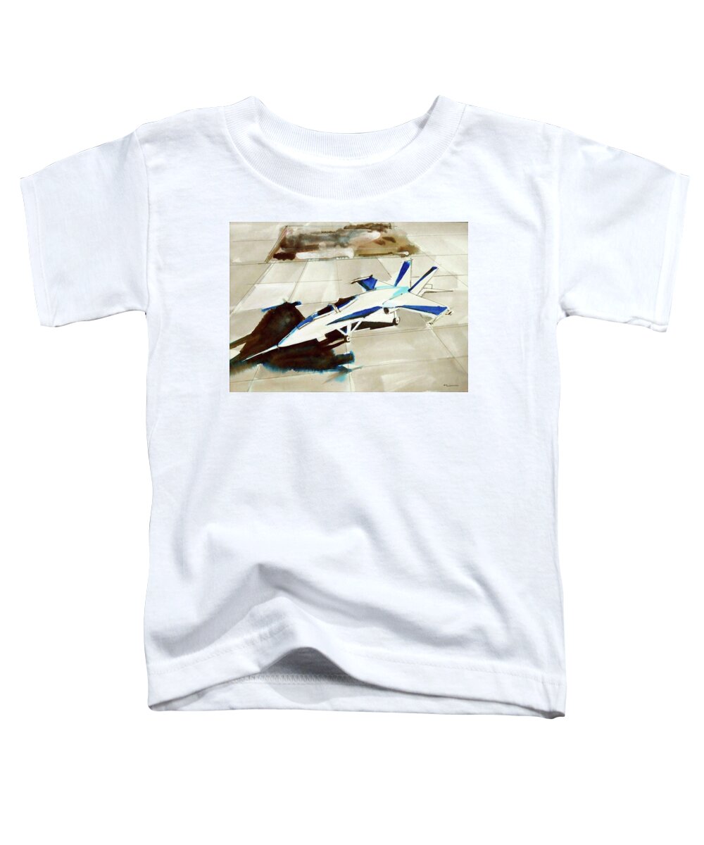 Outdoors Travel Fighter Plane Toddler T-Shirt featuring the painting F/A18 super hornet by Ed Heaton