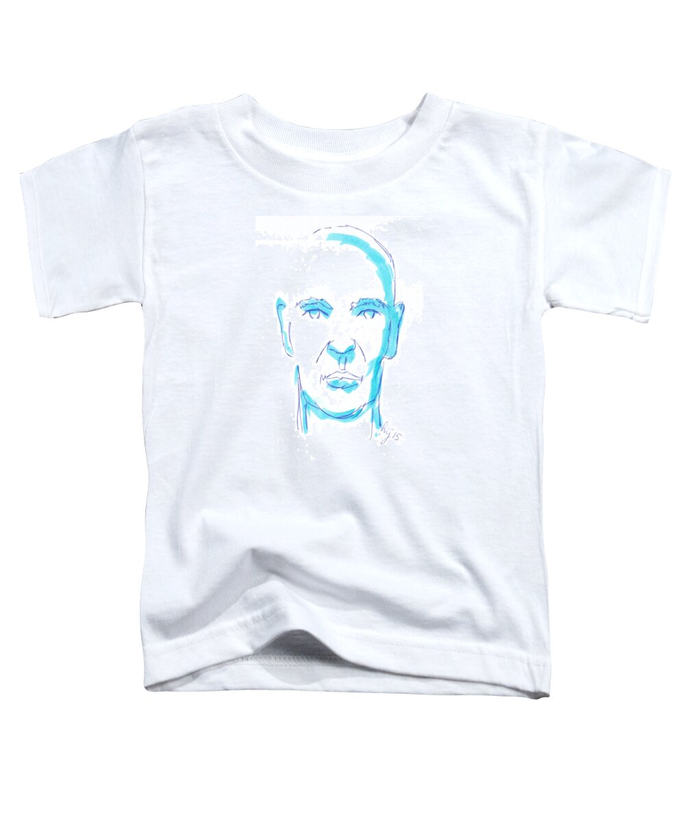 Man Toddler T-Shirt featuring the drawing Face of a man illustration - Blue line drawing by Mike Jory