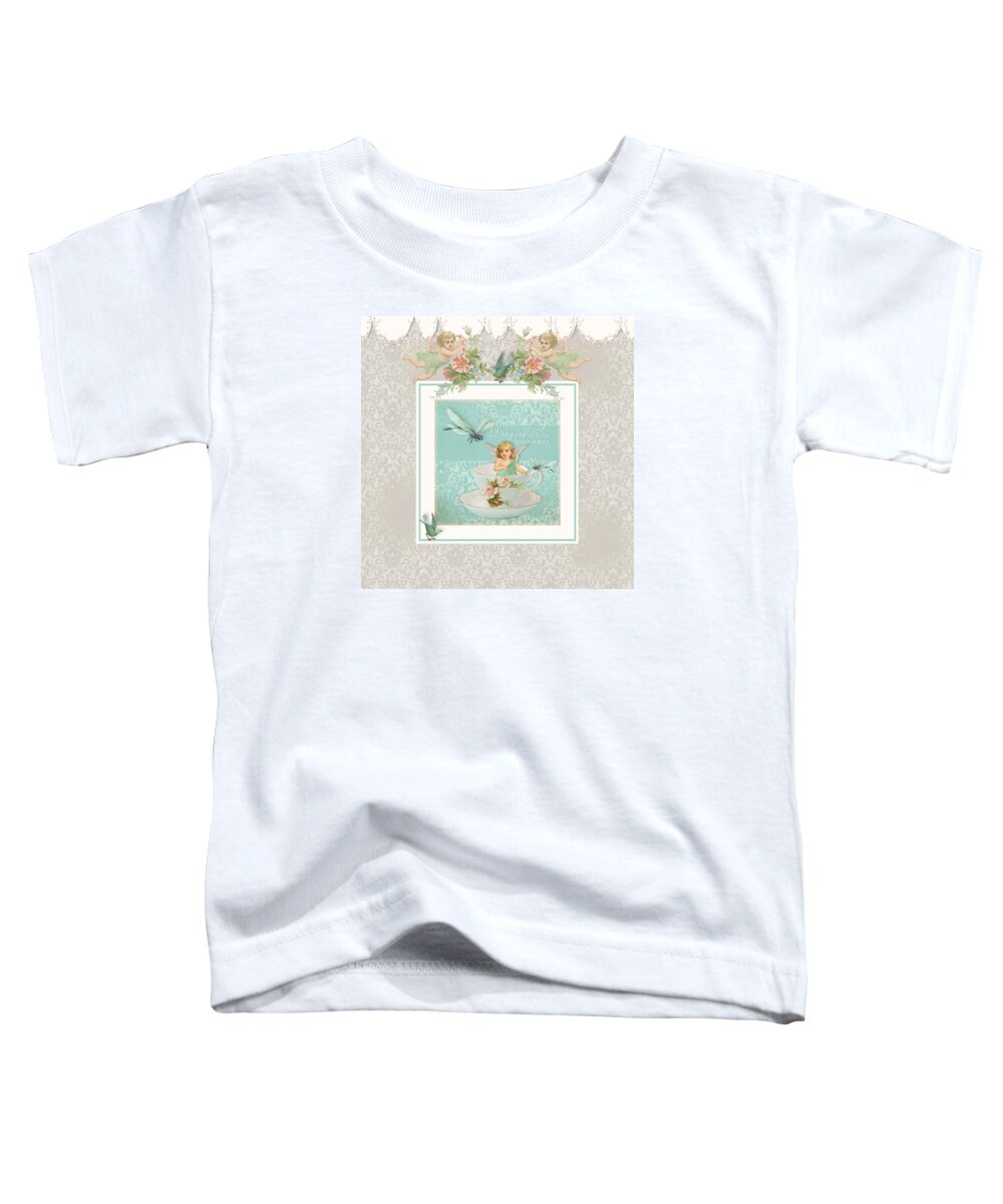 Vintage Toddler T-Shirt featuring the painting Fairy Teacups - Vintage Modern Baby Room Decor by Audrey Jeanne Roberts