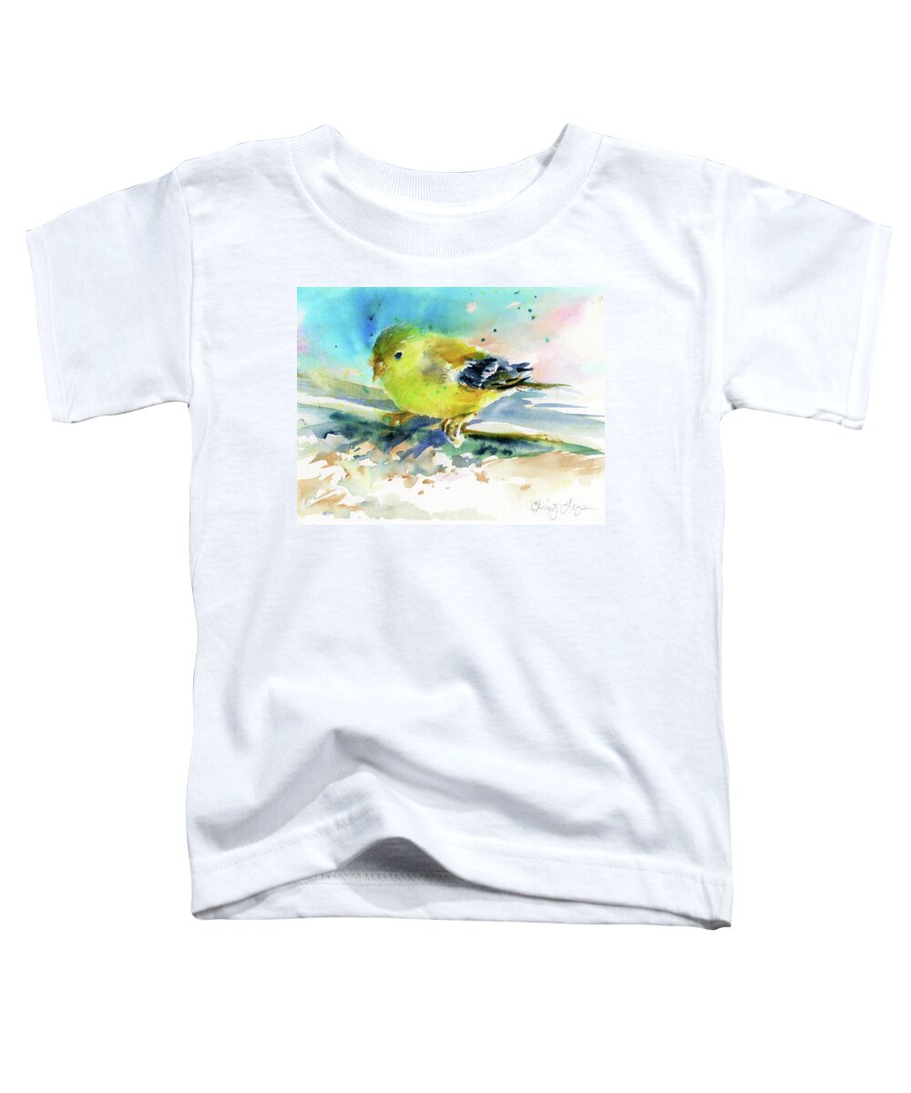 Bird Toddler T-Shirt featuring the painting Female Goldfinch by Christy Lemp