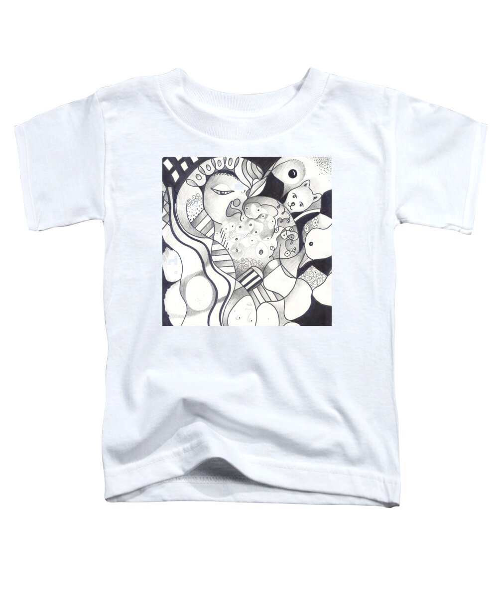 Figurative Abstraction Toddler T-Shirt featuring the drawing Finding The Goose That Laid The Egg by Helena Tiainen