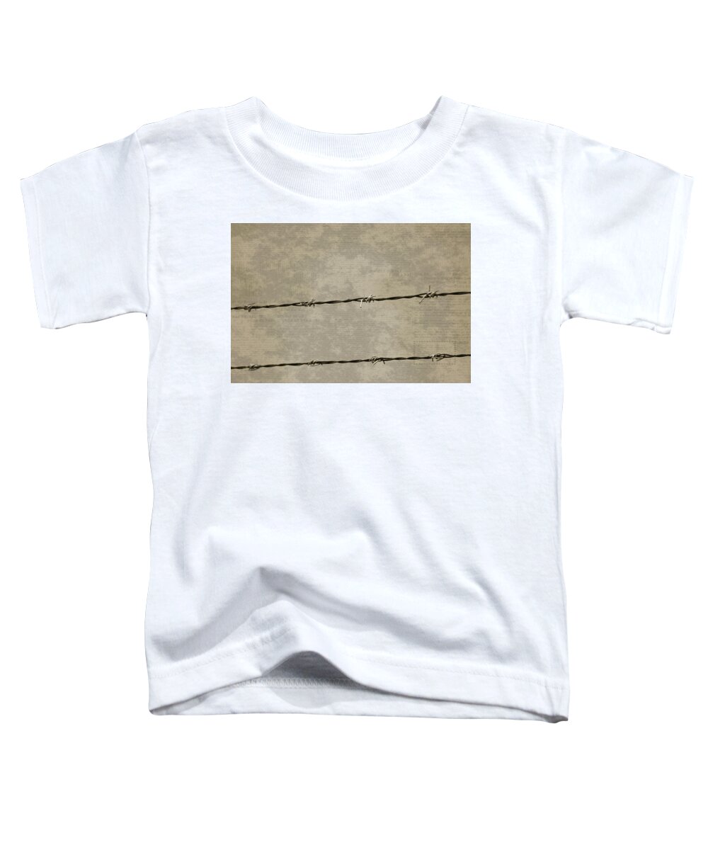 Prison Break Toddler T-Shirt featuring the photograph Fine Art Photograph Barbed Wire over Vintage News Print Breaking Out by Colleen Cornelius