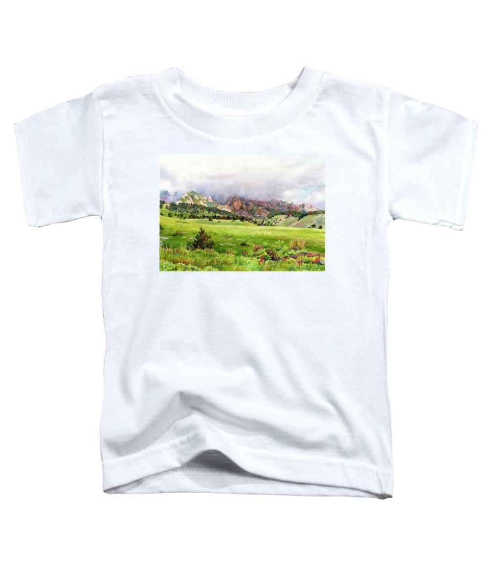 Flatirons Painting Toddler T-Shirt featuring the painting Flatirons Vista by Anne Gifford