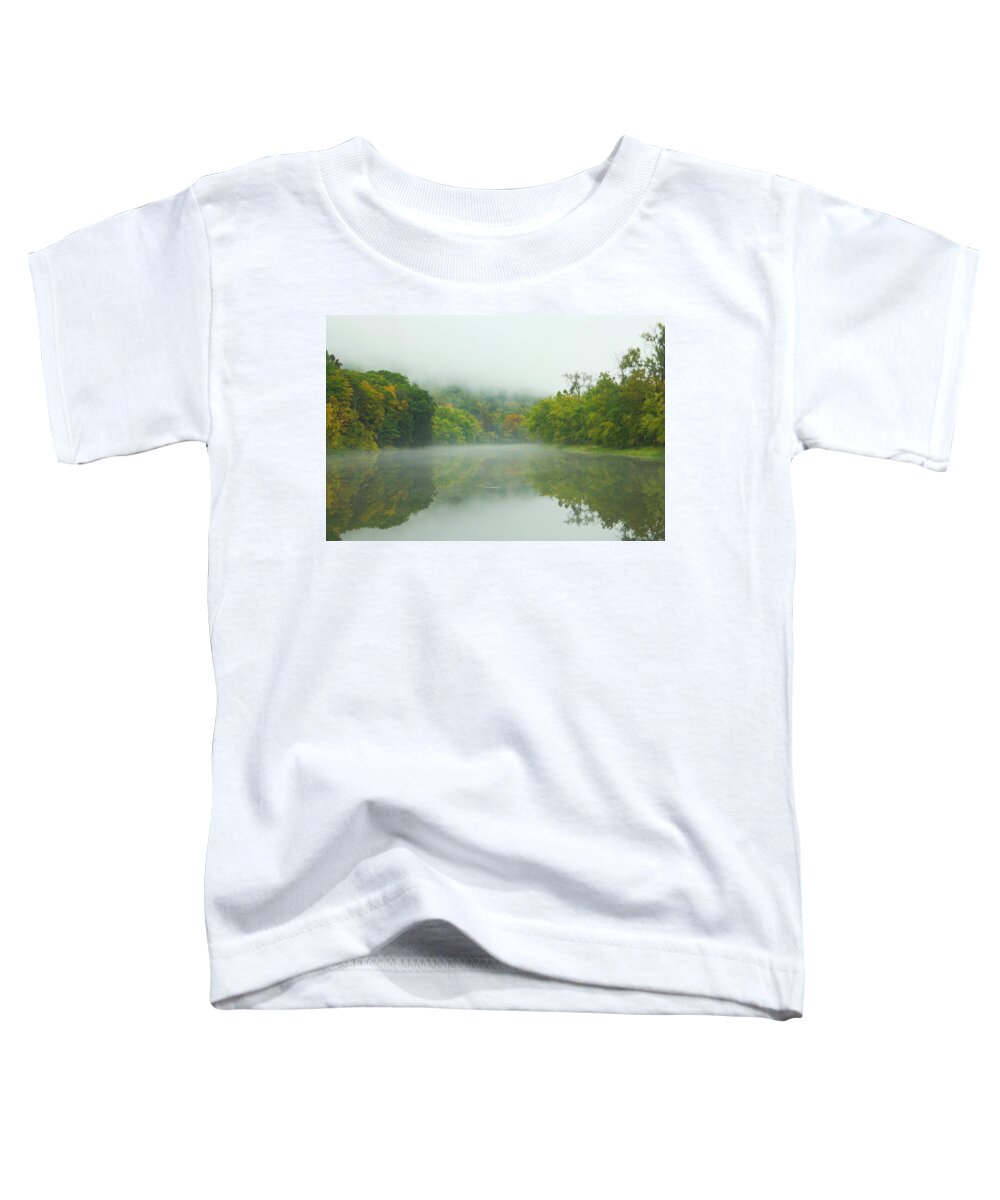 Autumn Toddler T-Shirt featuring the photograph Foggy Reflections by Karol Livote