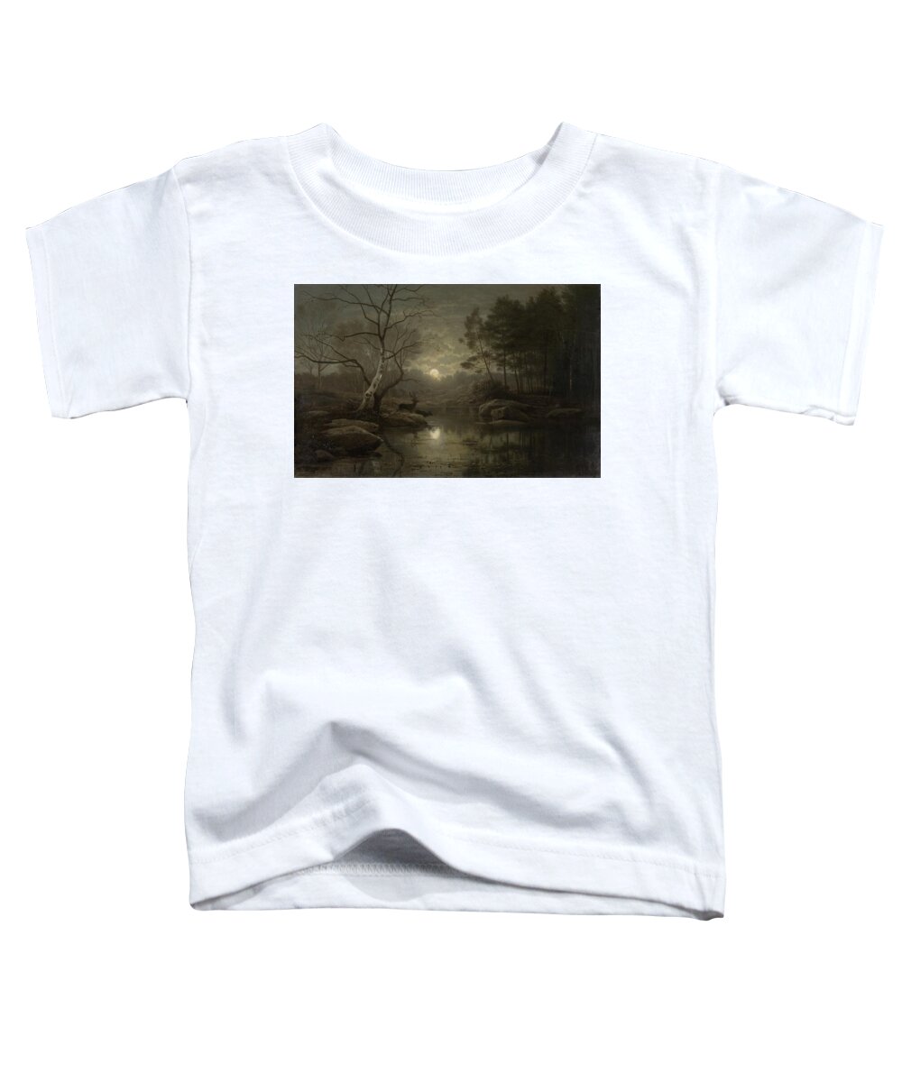 Forest Landscape In The Moonlight Toddler T-Shirt featuring the painting Forest Landscape in the Moonlight by MotionAge Designs