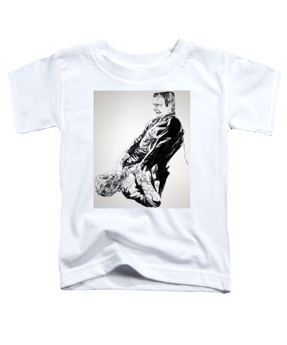 Frankenstein Toddler T-Shirt featuring the painting Frankenstein vs. the Wolfman by Bryan Bustard