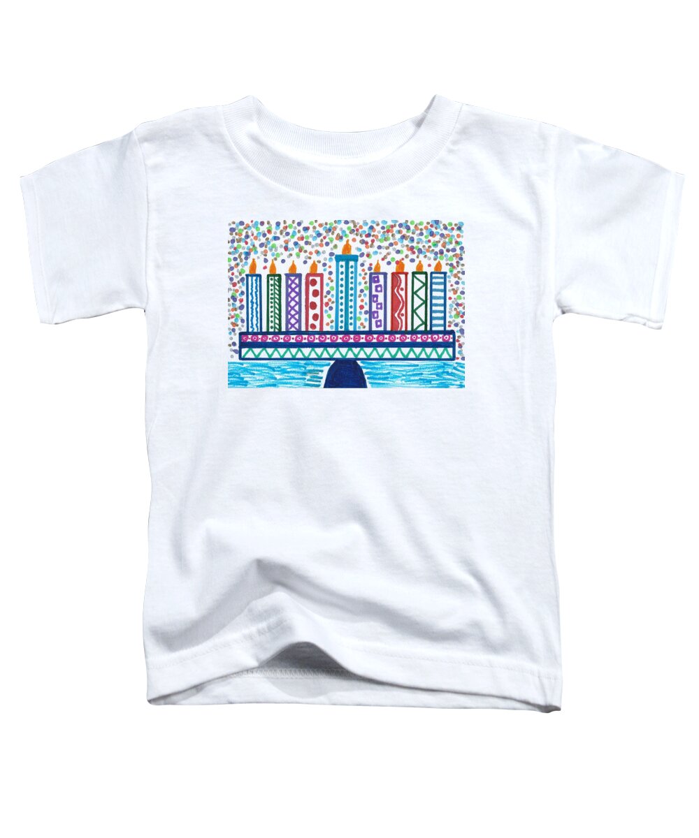 Original Art Toddler T-Shirt featuring the drawing Funky Menorah by Susan Schanerman