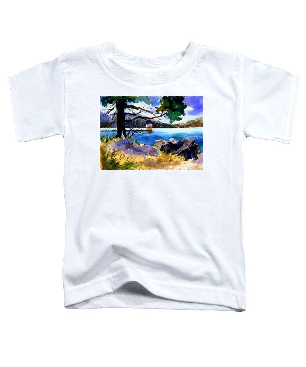 Gatekeeper's Cabin Toddler T-Shirt featuring the painting Gatekeeper's Tahoe by Joan Chlarson