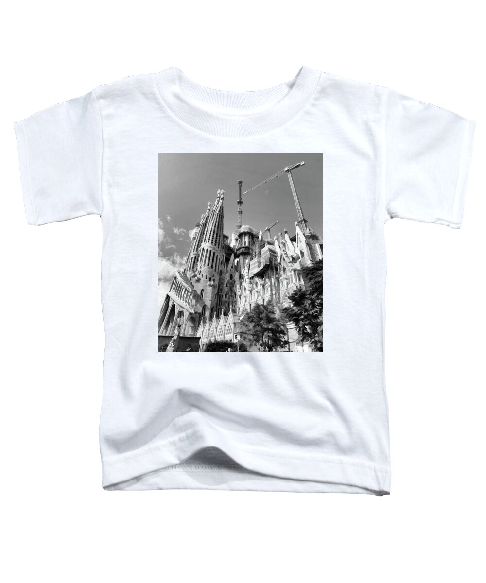 Antoni Gaudi Toddler T-Shirt featuring the photograph Gaudi's Gothic Roman Catholic Church Black by Chuck Kuhn
