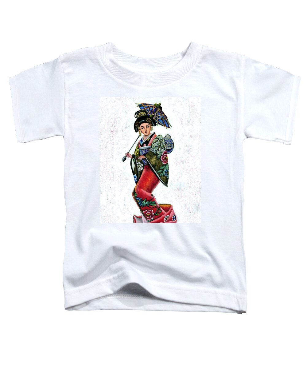 Geisha Toddler T-Shirt featuring the painting Geisha in kimono by Tara Krishna