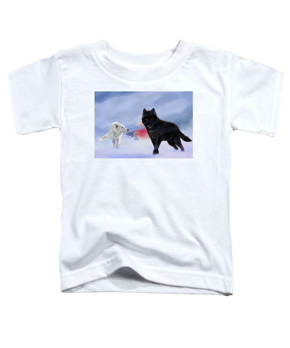 Wolves Toddler T-Shirt featuring the digital art Geri and Freki by Norman Klein