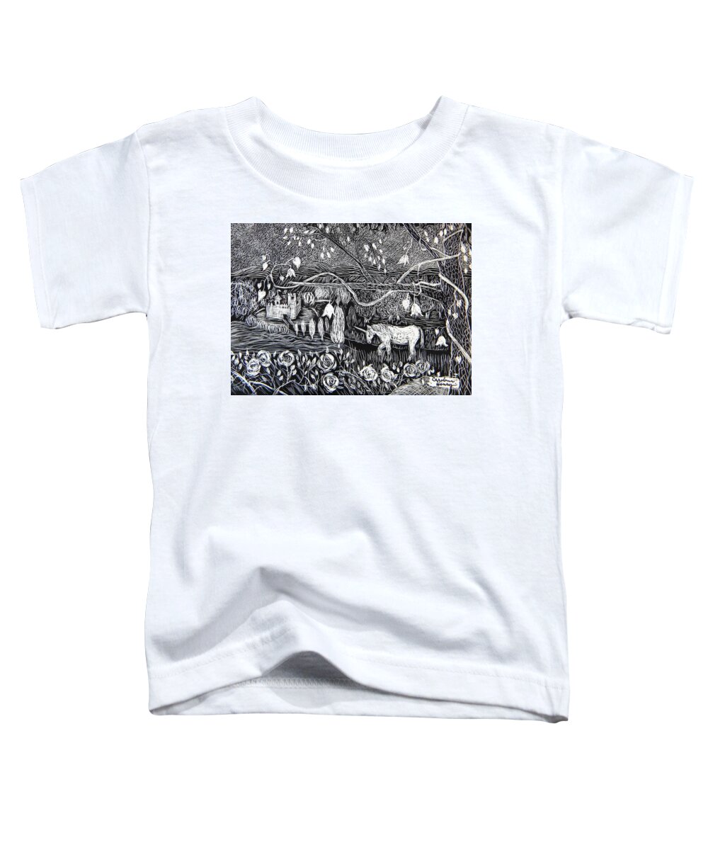 Unicorn Toddler T-Shirt featuring the painting Glimpse of a Unicorn by Caroline Henry