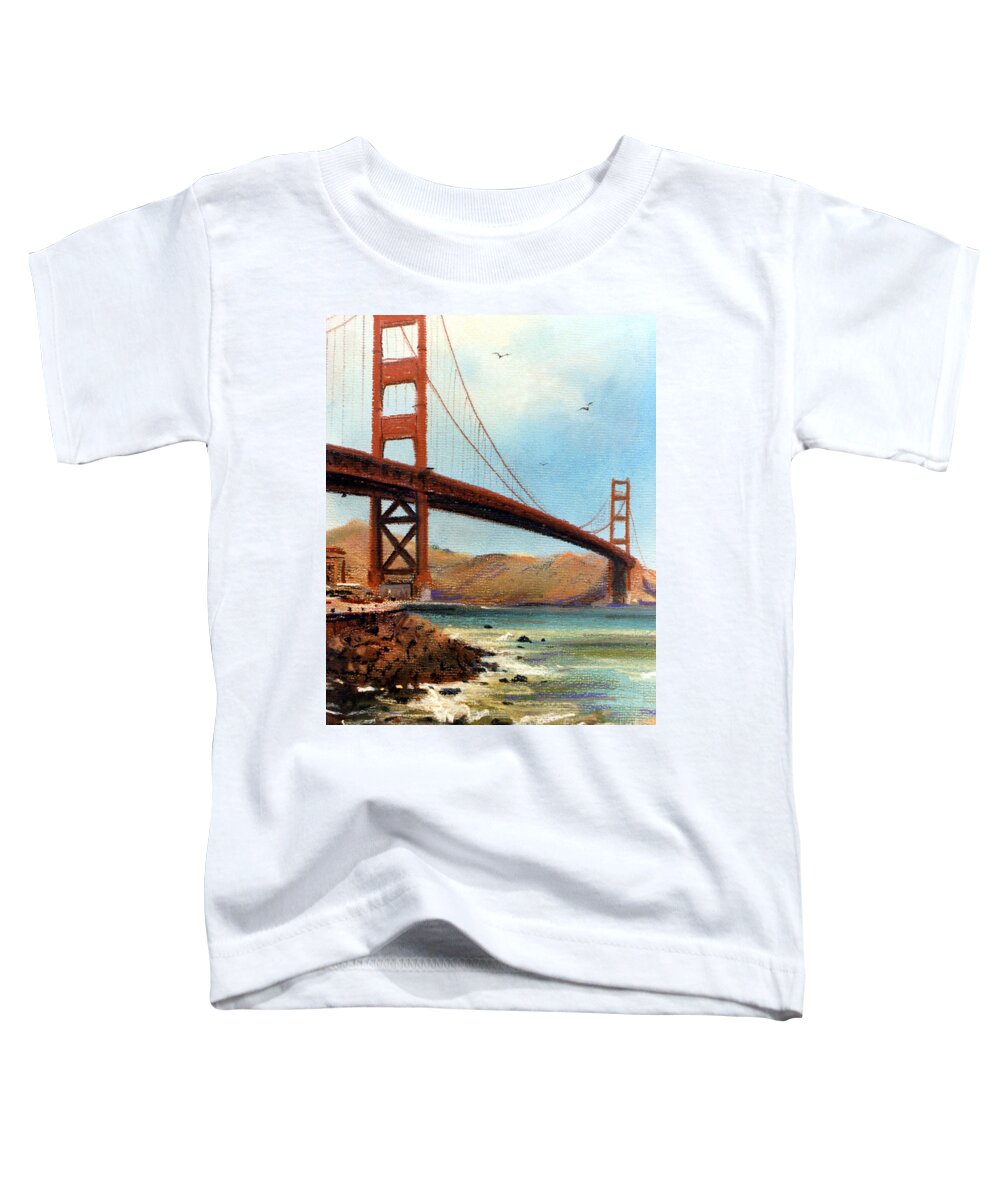 Golden Gate Bridge Toddler T-Shirt featuring the painting Golden Gate Bridge Looking North by Donald Maier