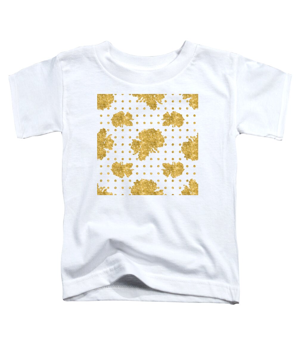 Gold Toddler T-Shirt featuring the painting Golden Gold Blush Pink Floral Rose Cluster w Dot Bedding Home Decor by Audrey Jeanne Roberts