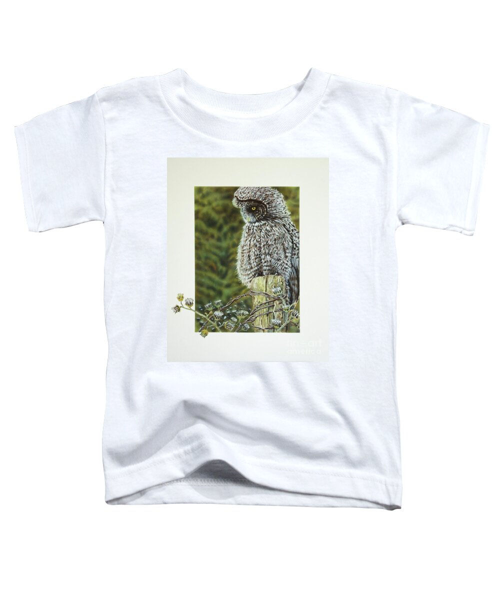 Owl Toddler T-Shirt featuring the painting Great Grey Owl by Greg and Linda Halom