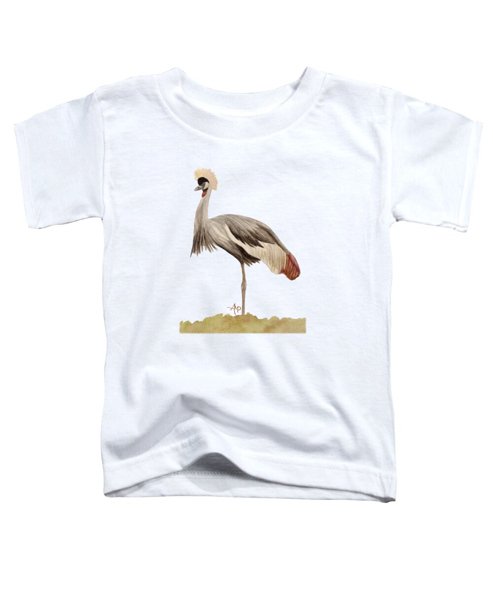 Grey Crowned Crane Toddler T-Shirt featuring the painting Grey Crowned Crane by Angeles M Pomata