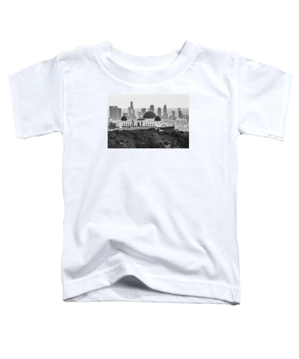 Los Angeles Toddler T-Shirt featuring the photograph Griffith Observatory and LA Black and White by John McGraw