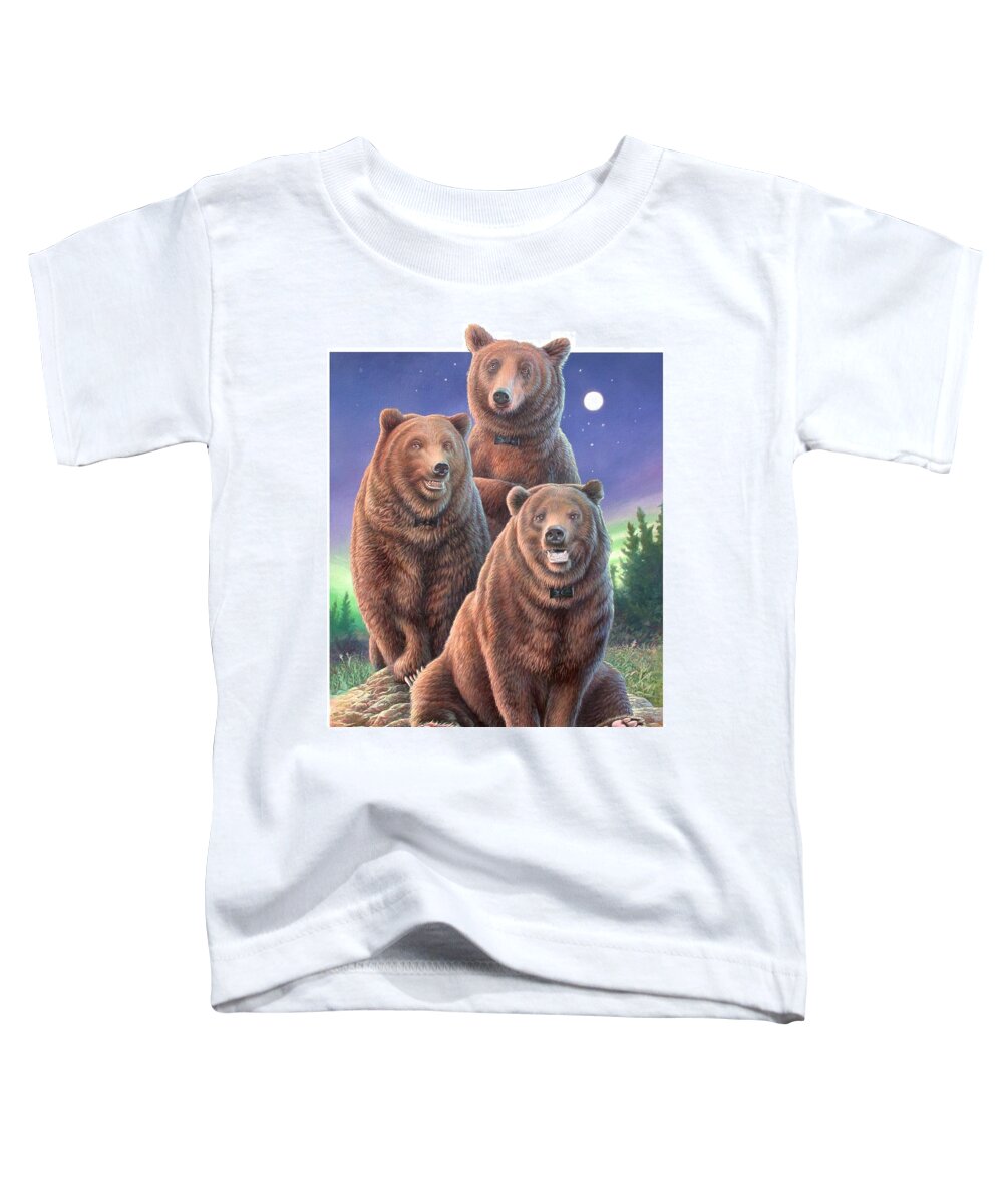 Grizzly Toddler T-Shirt featuring the painting Grizzly Bears in starry night by Hans Droog